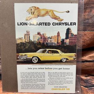 1959 Chrysler New Yorker Lion-Hearted Vintage Magazine Print Ad Yellow